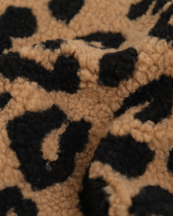 Tissu Sherpa Maxi Léopard Noir et Caramel - Mercerine