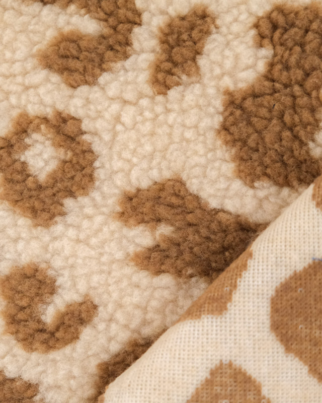 Tissu Sherpa Maxi Léopard Caramel et Beige - Mercerine