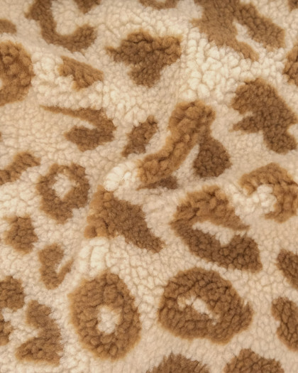 Tissu Sherpa Maxi Léopard Caramel et Beige - Mercerine