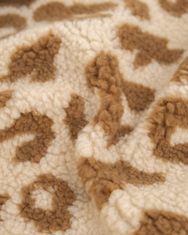 Tissu Sherpa Maxi Léopard Caramel et Beige - Mercerine