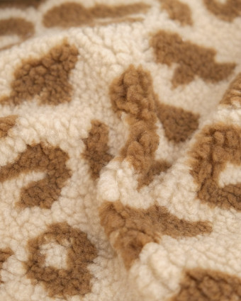 Tissu Sherpa Maxi Léopard Caramel et Beige - Mercerine