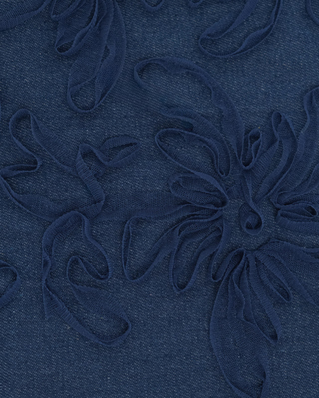 Jean Broderie Tulle Flora Bleu Moyen - Mercerine