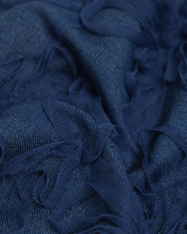 Jean Broderie Tulle Flora Bleu Moyen - Mercerine