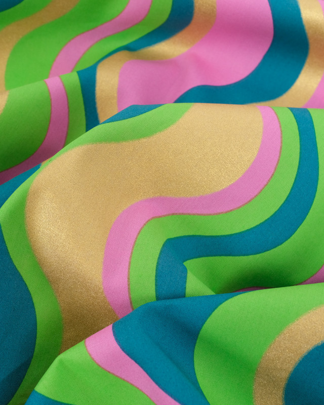 Tissu Coton Digital Motif  Wavy Rose Vert et Doré - Mercerine