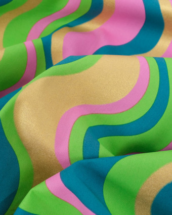 Tissu Coton Digital Motif  Wavy Rose Vert et Doré - Mercerine