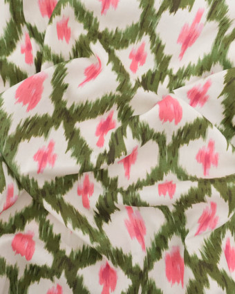 Viscose Ethnique Kaki et Rose  - Mercerine