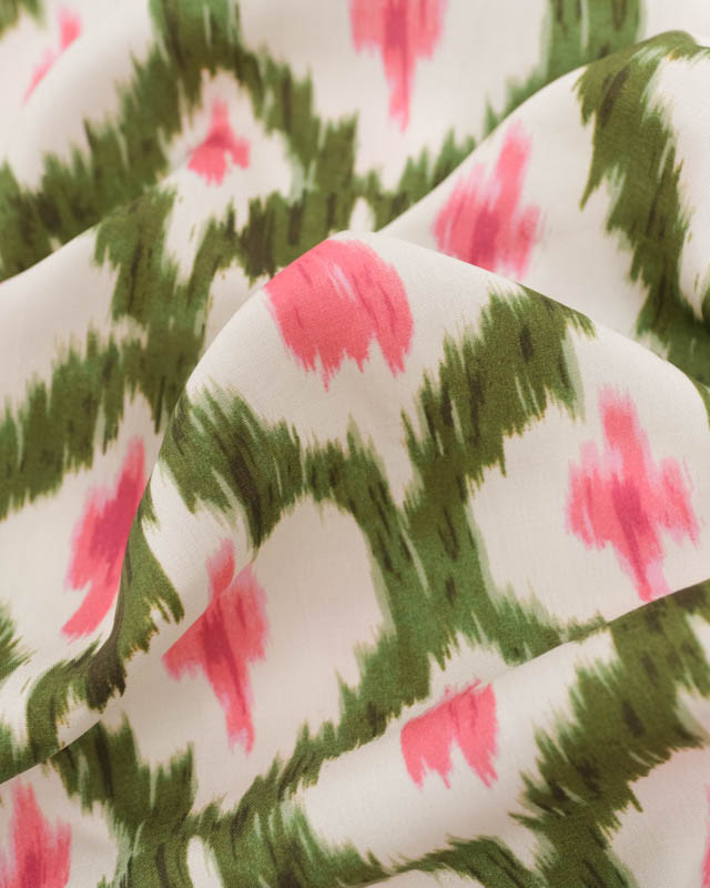 Viscose Ethnique Kaki et Rose  - Mercerine