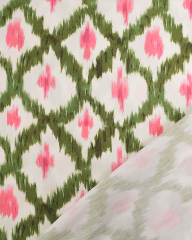 Viscose Ethnique Kaki et Rose  - Mercerine
