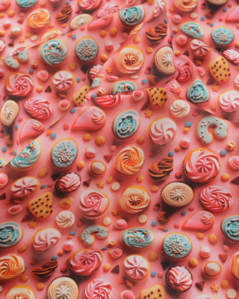 Coton Enduit Motif 3D CupCake - Mercerine