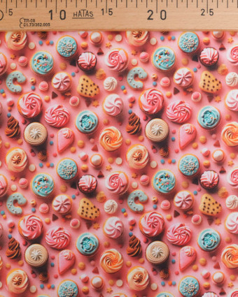 Coton Enduit Motif 3D CupCake - Mercerine