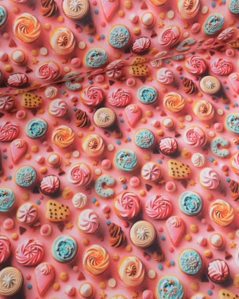 Coton Enduit Motif 3D CupCake - Mercerine