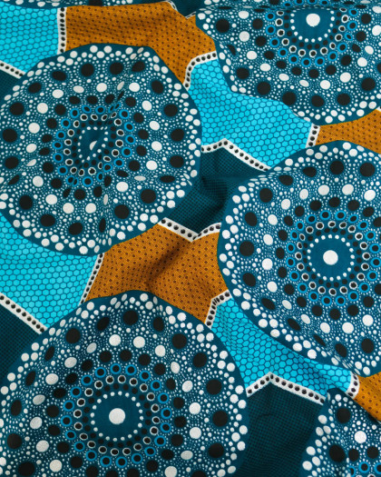 Tissu Coton Inspiration Wax Baobab Turquoise Pailleté - Mercerine