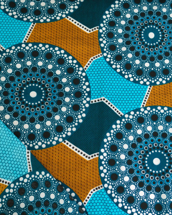Tissu Coton Inspiration Wax Baobab Turquoise Argent - Mercerine