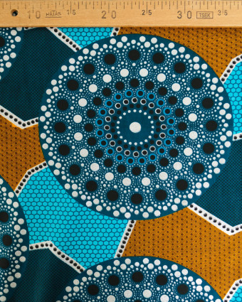 Tissu Coton Inspiration Wax Baobab Turquoise Argent - Mercerine