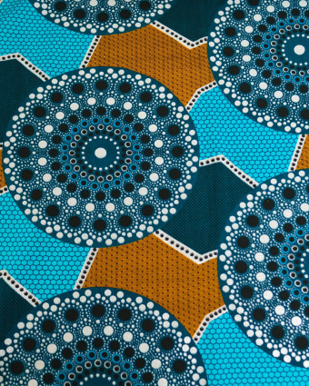 Tissu Coton Inspiration Wax Baobab Turquoise Argent - Mercerine