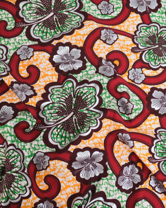 Tissu Coton Inspiration Wax Bamako Rouge Argent - Mercerine