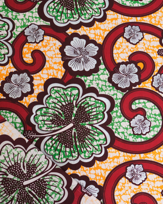 Tissu Coton Inspiration Wax Bamako Rouge Argent - Mercerine