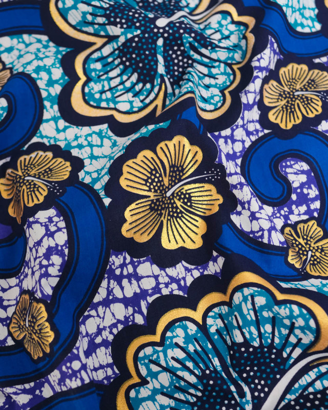Tissu Coton Inspiration Wax Bamako Bleu Or - Mercerine