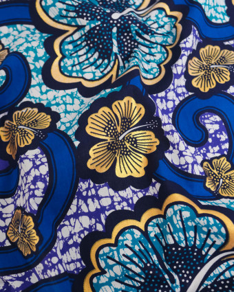Tissu Coton Inspiration Wax Bamako Bleu Or - Mercerine