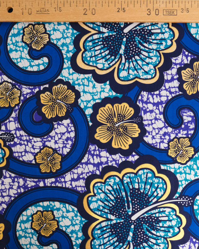 Tissu Coton Inspiration Wax Bamako Bleu Or - Mercerine