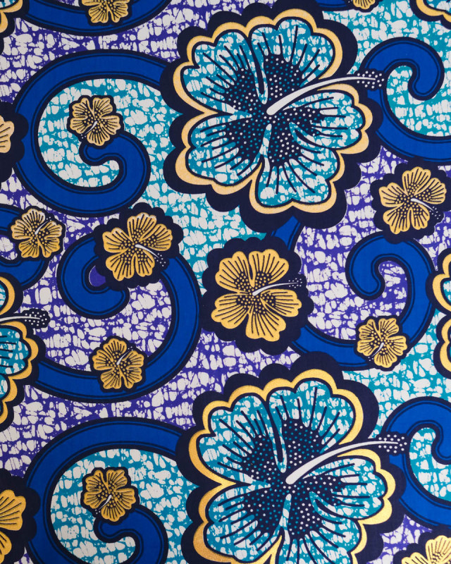 Tissu Coton Inspiration Wax Bamako Bleu Or - Mercerine