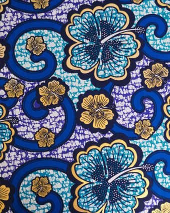 Tissu Coton Inspiration Wax Bamako Bleu Or - Mercerine