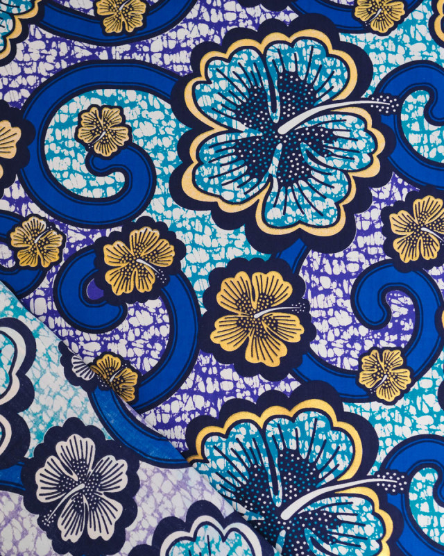 Tissu Coton Inspiration Wax Bamako Bleu Or - Mercerine