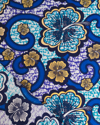 Tissu Coton Inspiration Wax Bamako Bleu Or - Mercerine