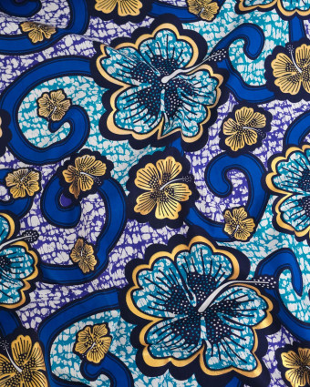 Tissu Coton Inspiration Wax Bamako Bleu Or - Mercerine