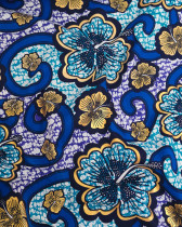 Tissu Coton Inspiration Wax Bamako Bleu Or