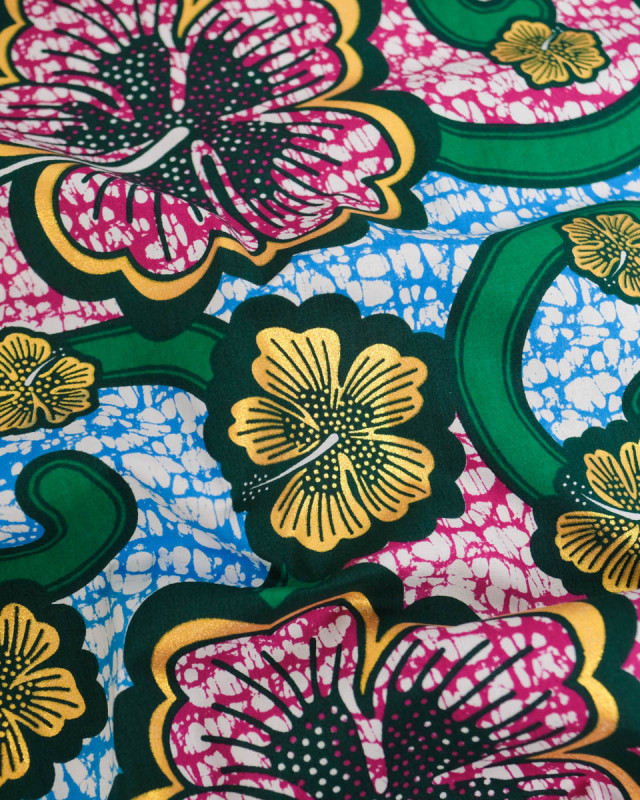 Tissu Coton Inspiration Wax Bamako Vert Or - Mercerine