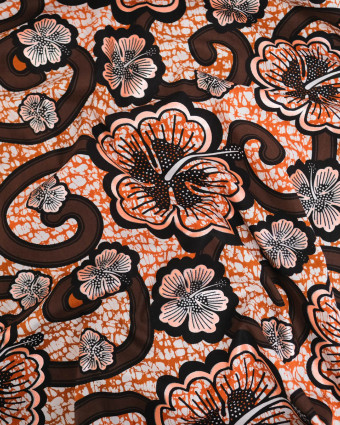 Tissu Coton Inspiration Wax Bamako Marron Rose - Mercerine