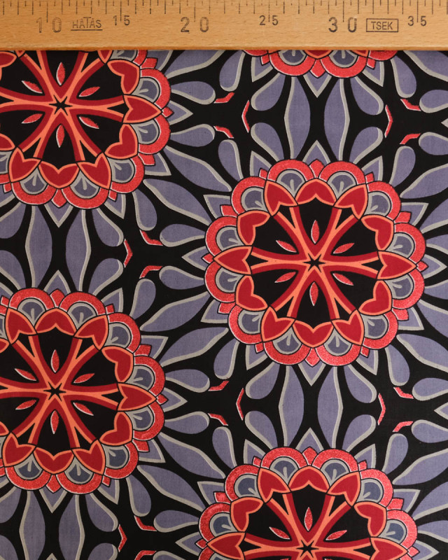 Tissu Coton Inspiration Wax Bamori Gris Rouge - Mercerine
