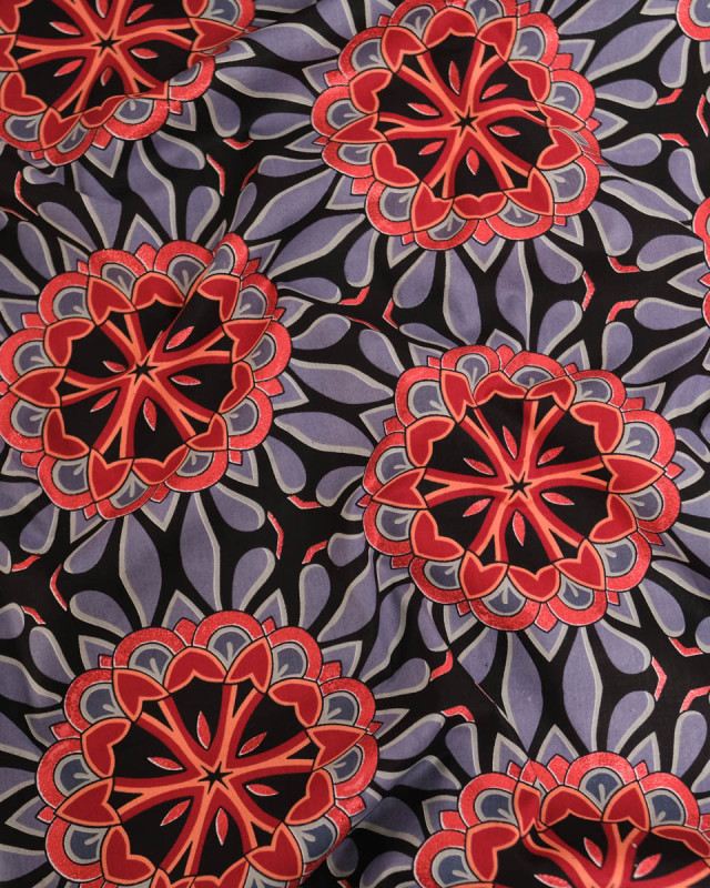 Tissu Coton Inspiration Wax Bamori Gris Rouge - Mercerine