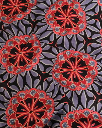 Tissu Coton Inspiration Wax Bamori Gris Rouge - Mercerine