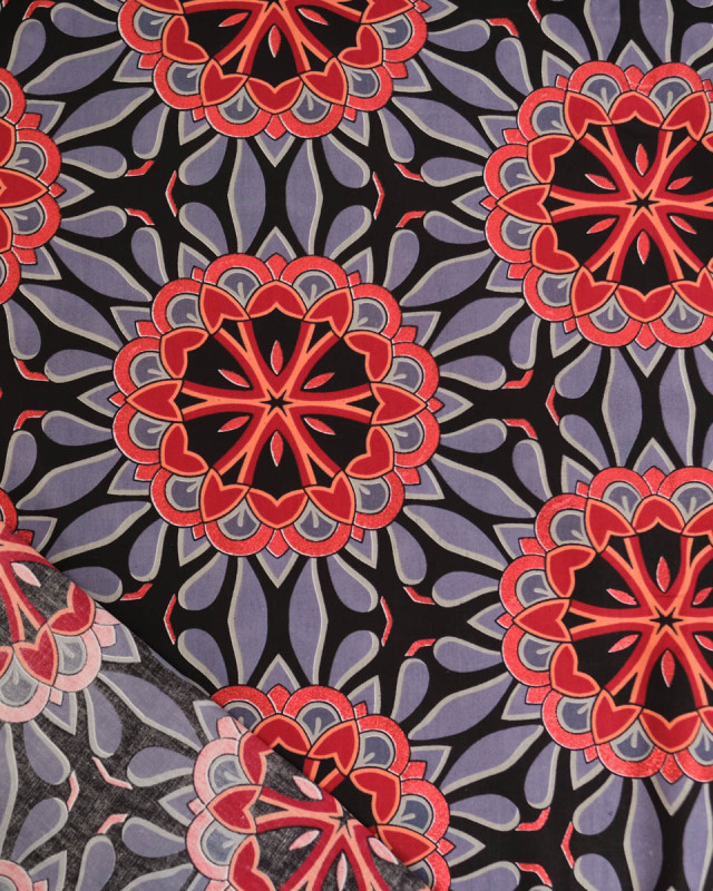 Tissu Coton Inspiration Wax Bamori Gris Rouge - Mercerine
