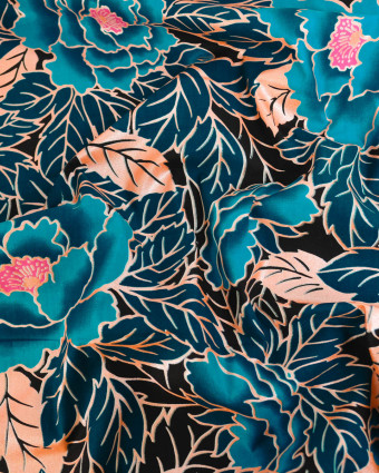 Tissu Coton Inspiration Wax Lotus Bleu Pailleté - Mercerine