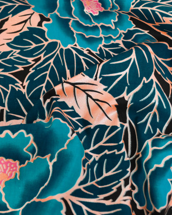 Tissu Coton Inspiration Wax Lotus  Bleu Pailleté - Mercerine