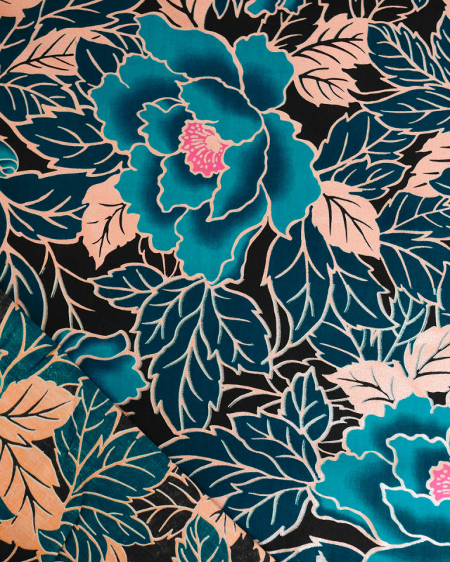 Tissu Coton Inspiration Wax Lotus  Bleu Pailleté - Mercerine