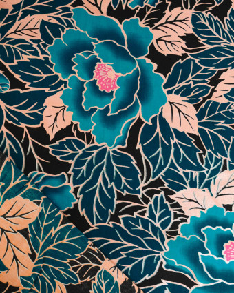 Tissu Coton Inspiration Wax Lotus  Bleu Pailleté - Mercerine