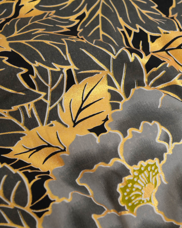 Tissu Coton Inspiration Wax Lotus Gris Or - Mercerine