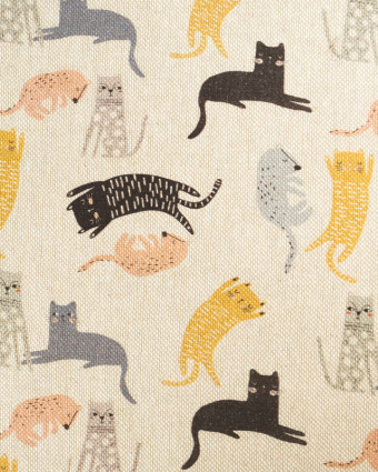 Tissu Aspect Lin Petits Chats - Mercerine