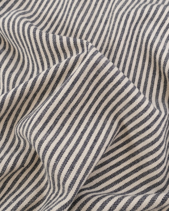 Tissu Coton Epais Tissé Fines Rayures Indigo - Mercerine