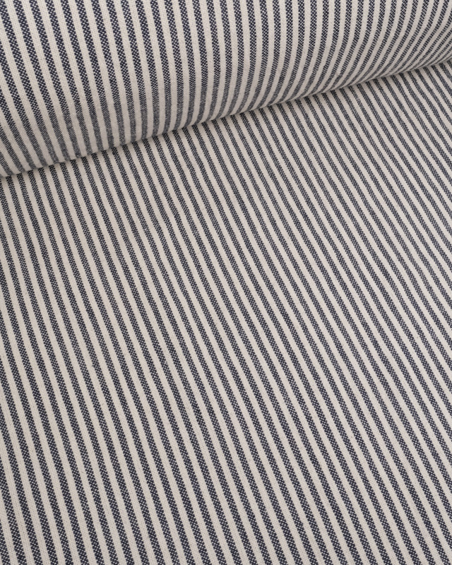 Tissu Coton Epais Tissé Fines Rayures Indigo - Mercerine