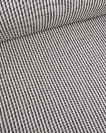 Tissu Coton Epais Tissé Fines Rayures Indigo - Mercerine