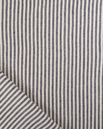 Tissu Coton Epais Tissé Fines Rayures Indigo - Mercerine