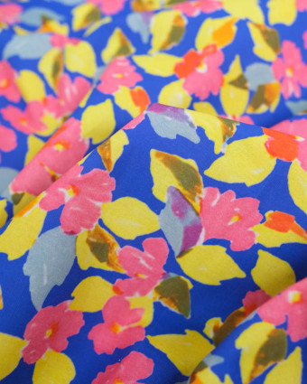 Popeline de Coton Imprimé Digital Pop Flower Bleu Roi - Mercerine