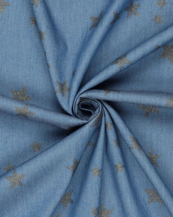 Tissu Chambray Bleu Petites Etoiles Pailletées - Mercerine