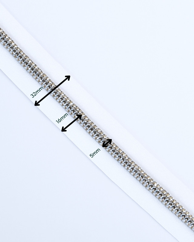 Fermeture au mètre - Blanc Argent - 3 ou 5mm - Mercerine