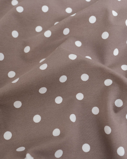 Jersey de Coton Gris Motif Pois Blancs - Mercerine